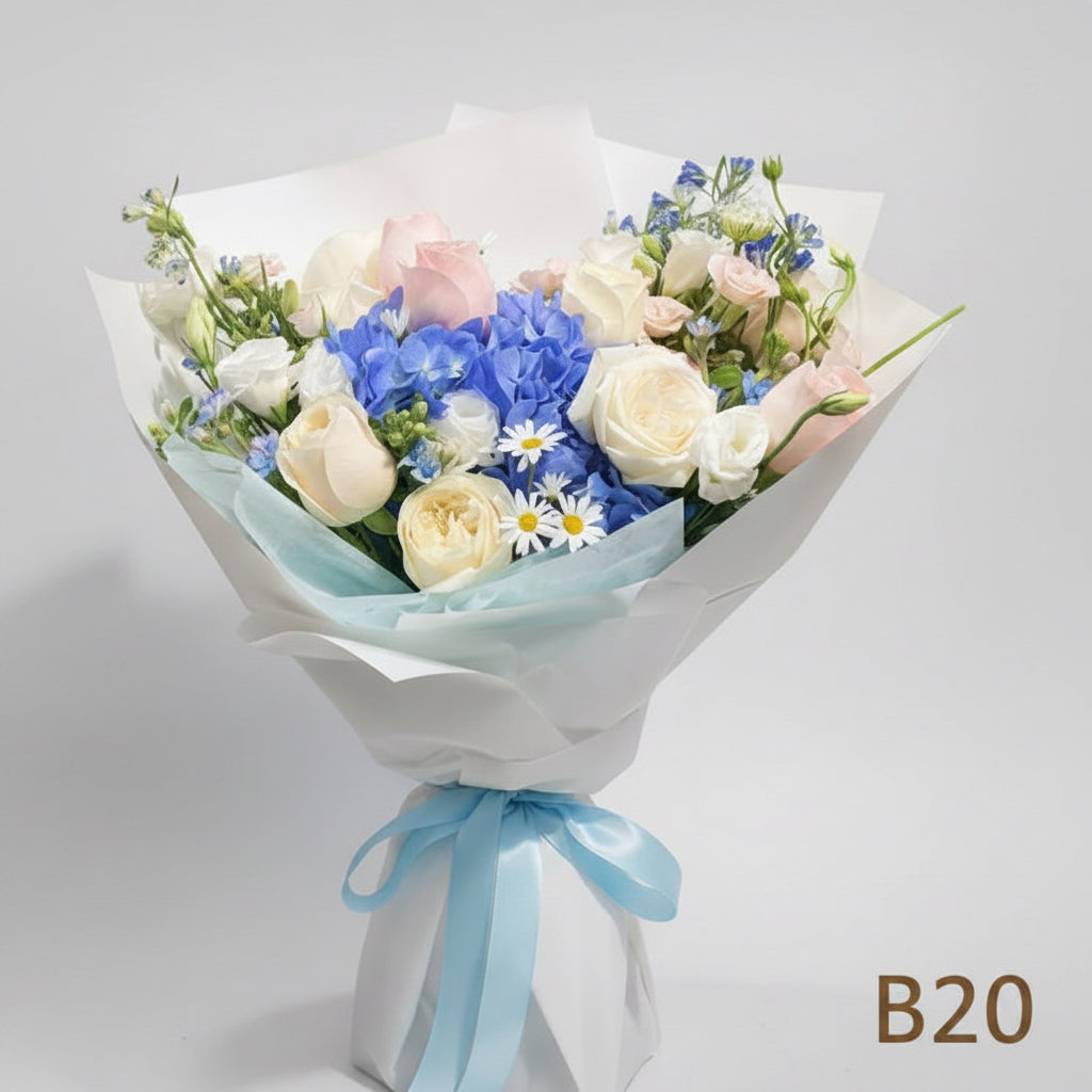 粉玫瑰配繡球花束 B20