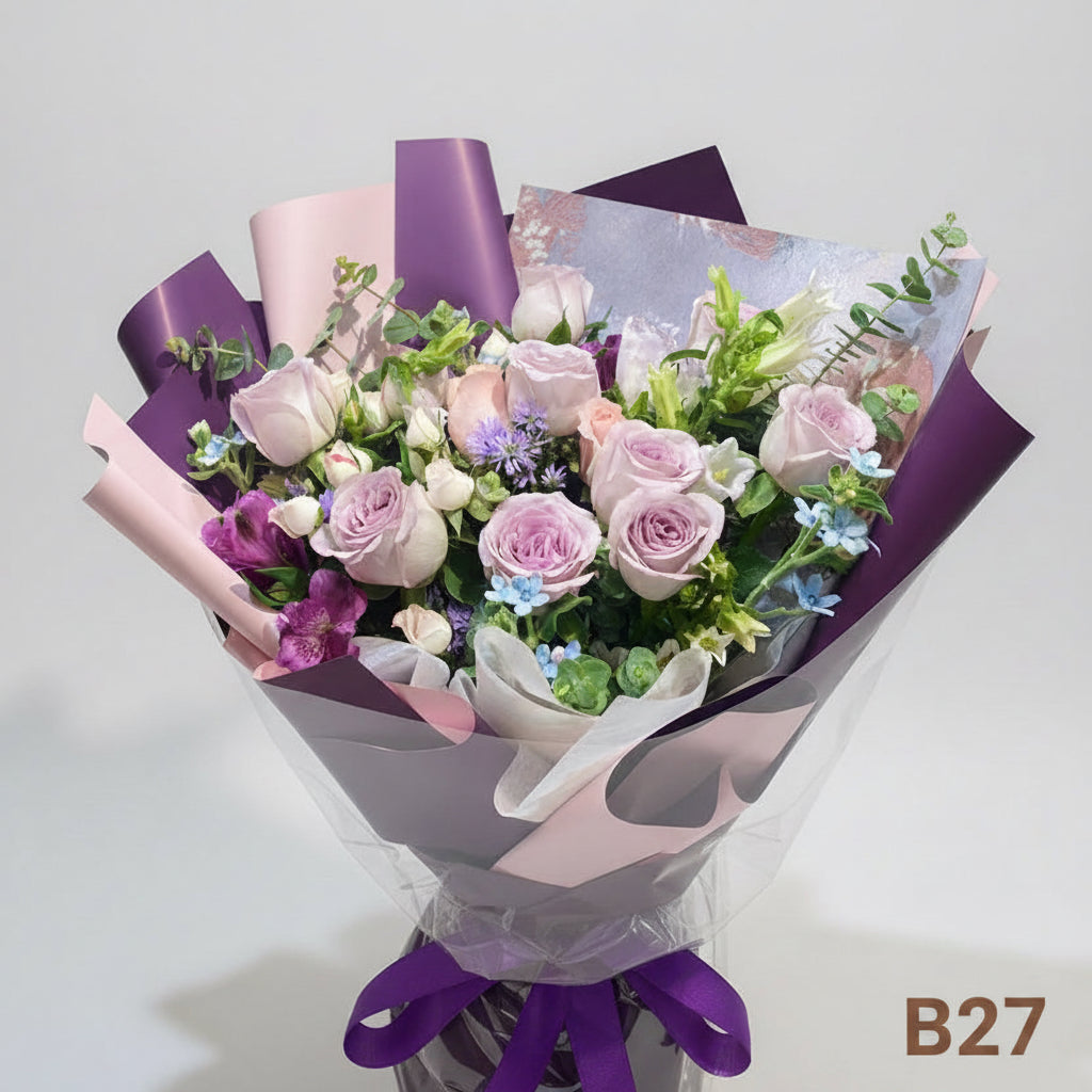 粉紫色玫瑰花束 B27