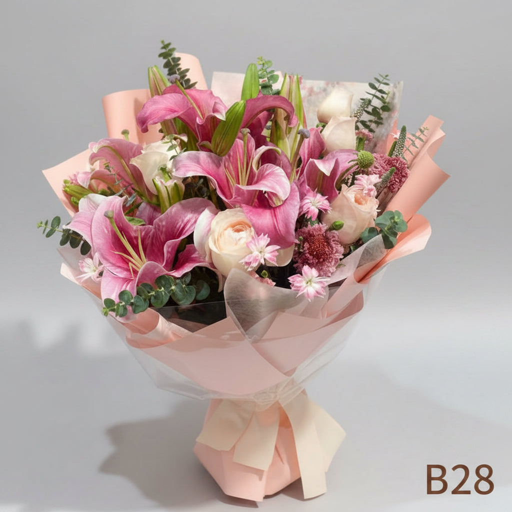 粉百合玫瑰花束 B28