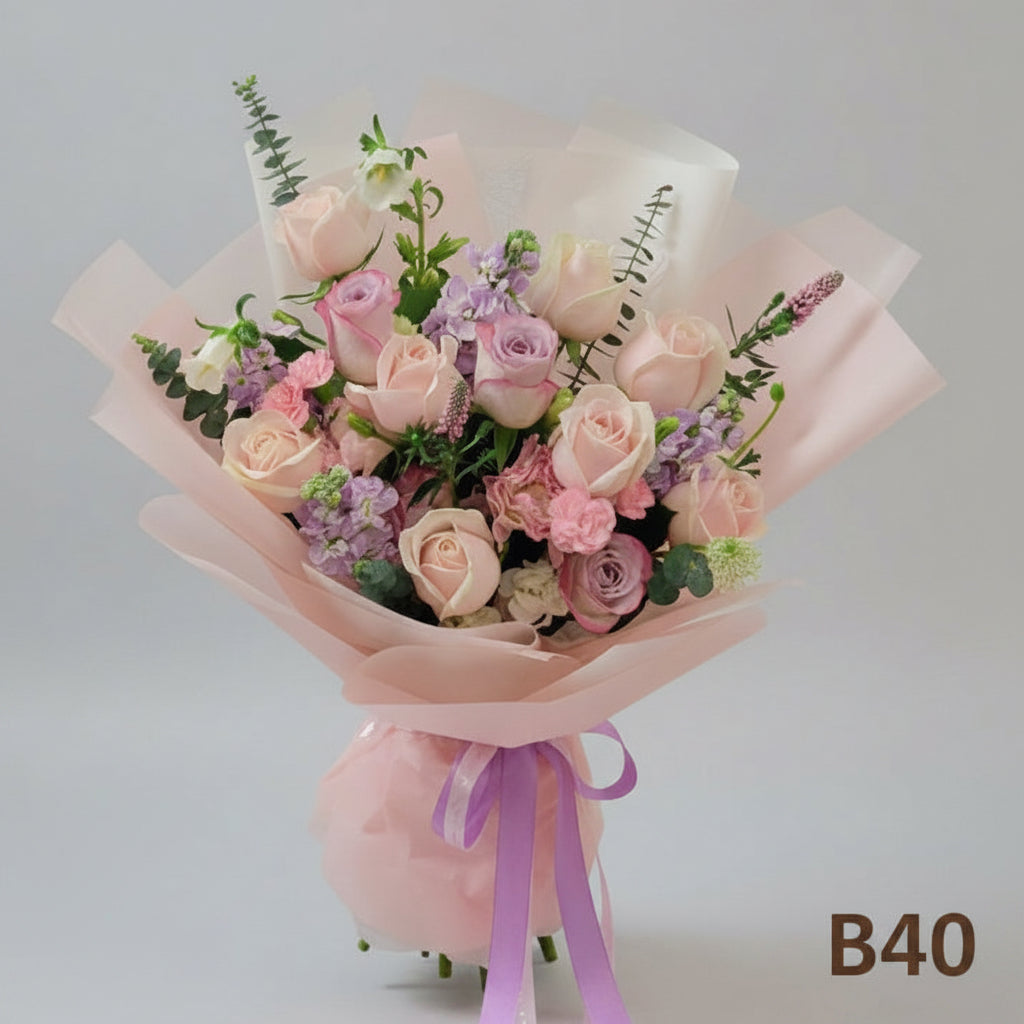 粉玫紫玫花束 B40