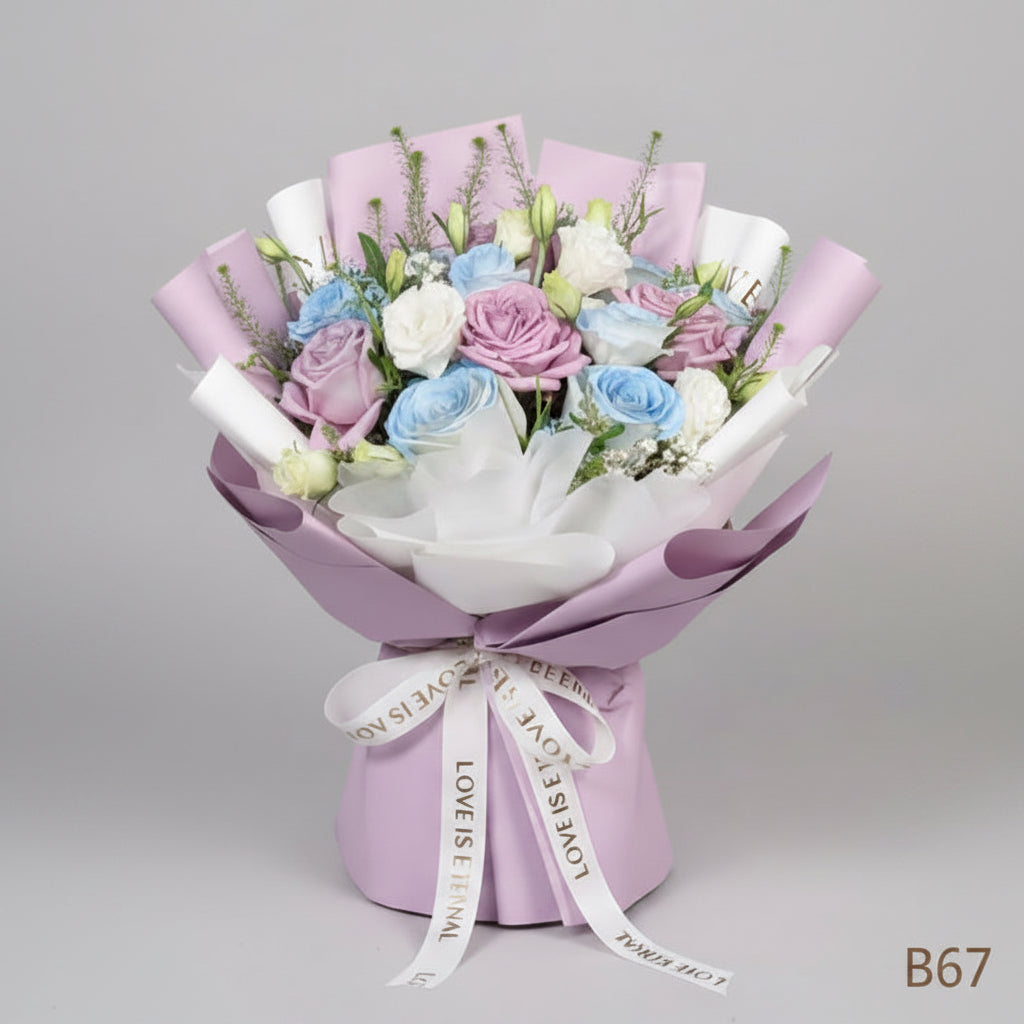 紫配冰川藍玫瑰花束 B67