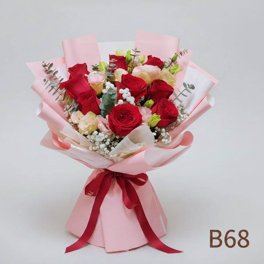 紅玫瑰配桔梗花束 B68