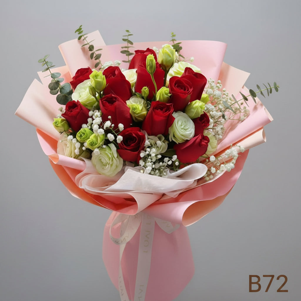 紅玫瑰配桔梗花束 12支 B72