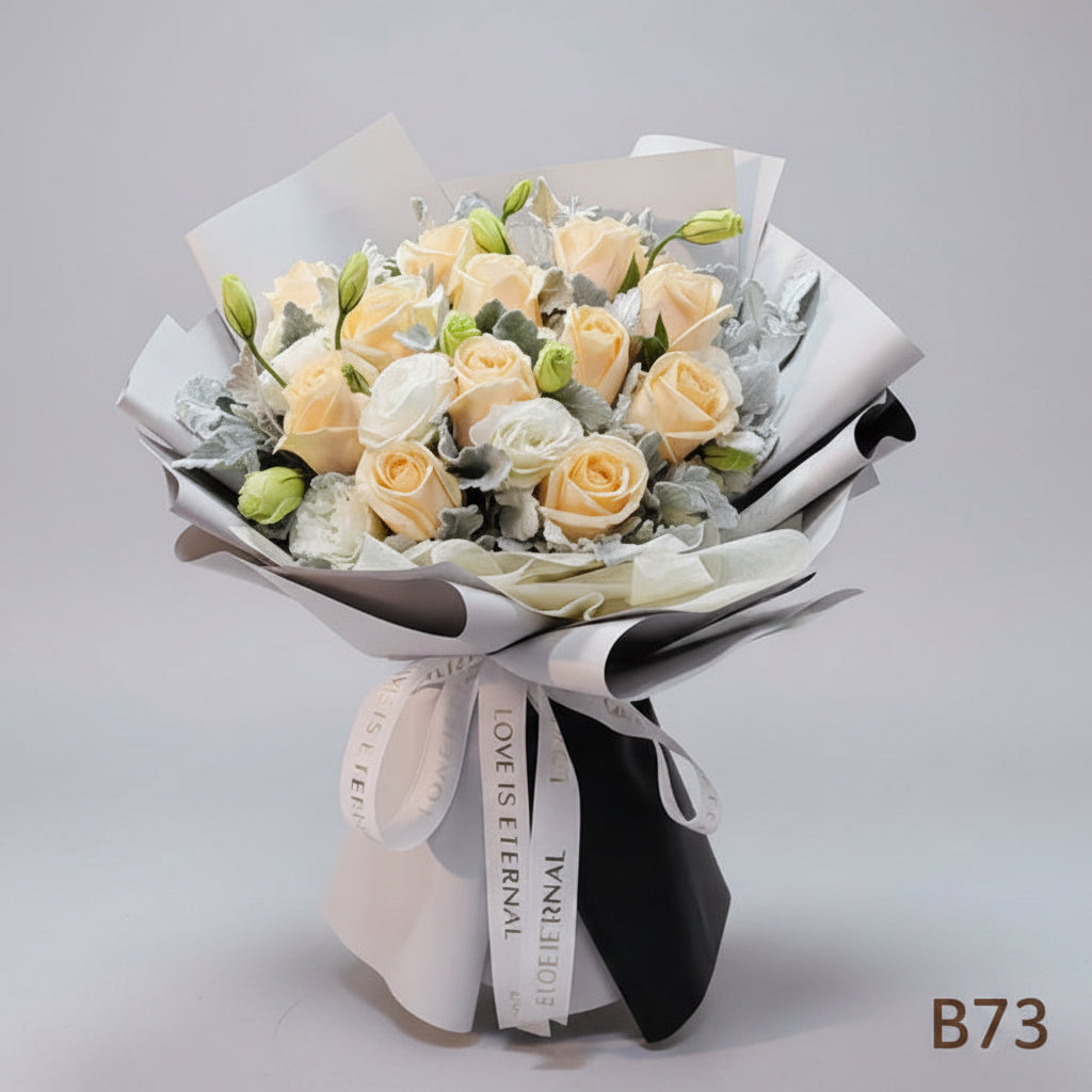 香檳玫瑰配桔梗花束 B73